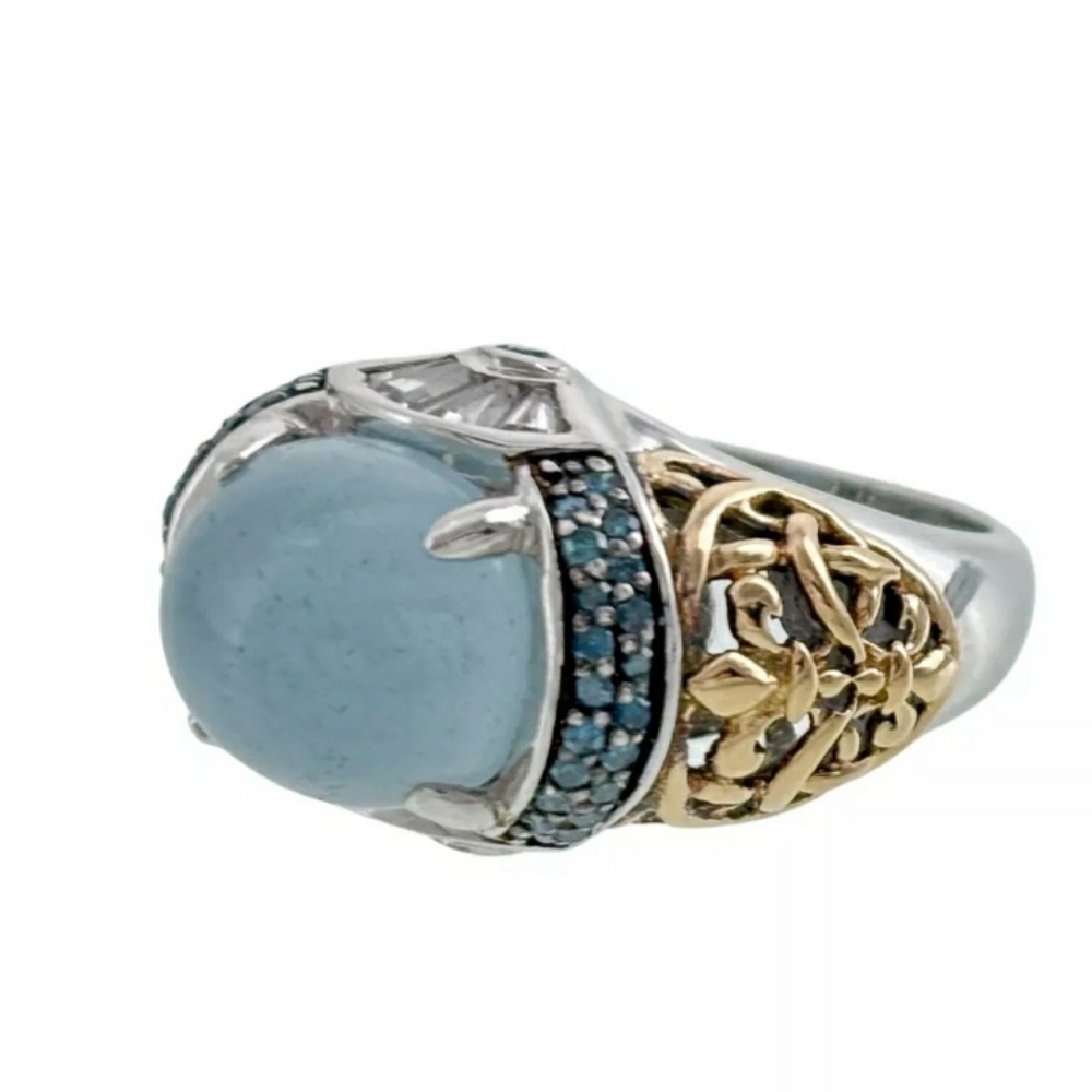 Host Pick Beautiful Victoria Wieck Genuine Milky Aquamarine & blue diamond Ring - Picture 4 of 10